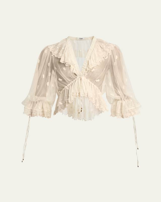 Lace V-Neck Ruffle Top
